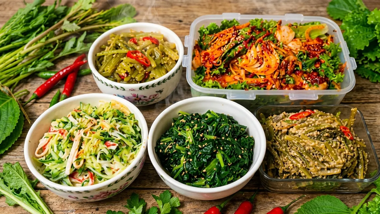 제철 채소 건강한 밑반찬 4가지 (오이맛살무침, 머위잎무침, 머위줄기볶음, 상추치커리겉절이)